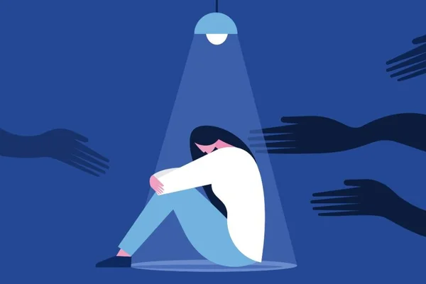 Ilustração mostra mulher sentada no chão