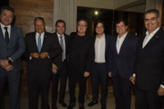 Festa de aniversário do deputado Danilo Forte; na foto, líderes da Câmara como Antonio Brito (PSD), Isnaldo Bulhões (MDB); o presidente do MDB, Baleia Rossi, e o relator da PEC das Prerrogativas, Lafayette Andrada.