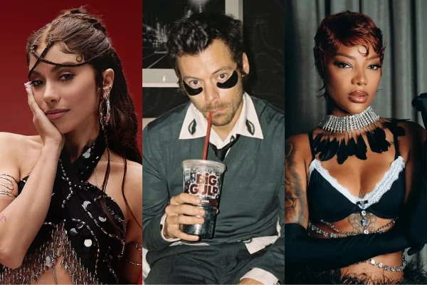 Montagem com fotos de Anitta, Harry Styles e Ludmilla