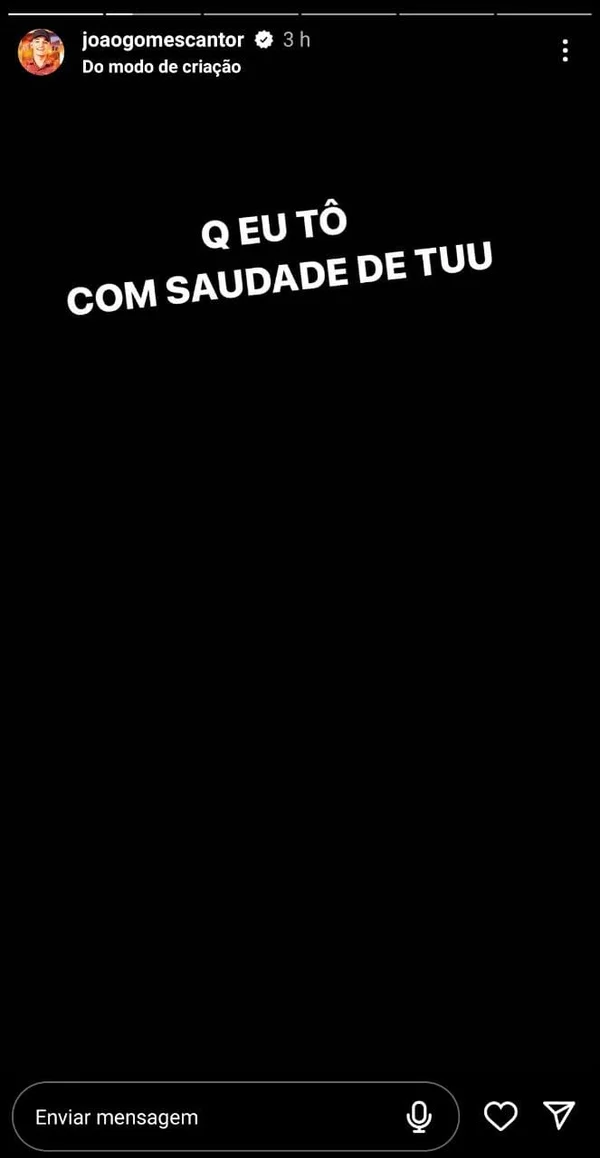 Após fim de namoro de 4 meses, João Gomes posta indireta para ex - destaque galeria