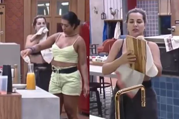 montagem com deolane bezerra passando pano na boca e depois secando tábua com o mesmo pano