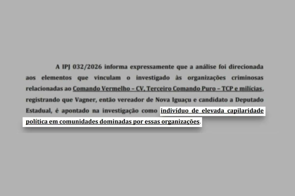 Candidato no RJ mantém relação com CV, TCP e milícias, aponta PF - imagem 1 Candidato no RJ mantém relação com CV, TCP e milícias, aponta PF - imagem 1