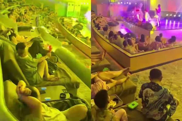 montagem com boates com cama na China