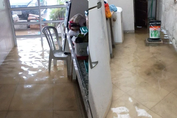 Aumento da maré contribuiu para o alagamento em Peruíbe. Durante a manhã desta quarta-feira (8/1), foi registrado 115 mm de chuva na cidade - Metrópoles