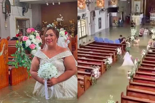 Casamento Filipinas de casal em igreja inundada