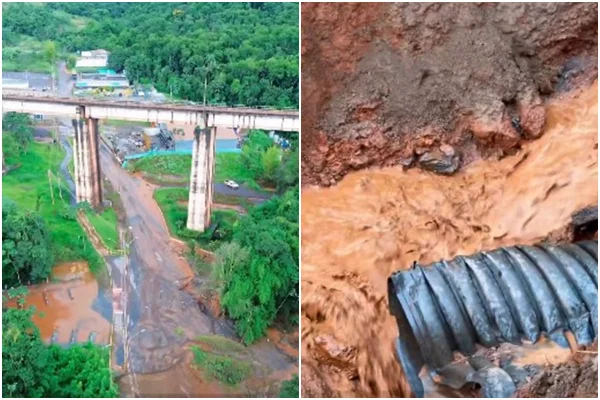 Vazamento de água em Mina, cano, lama, ponte - Metrópoles