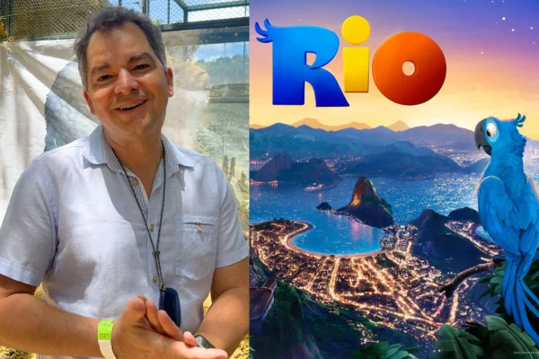 Carlos Saldanha estava presente na inauguração do novo recinto da ararinha-azul no Zoológico de São Paulo. Personagem Blu é inspirado na ave - Metrópoles