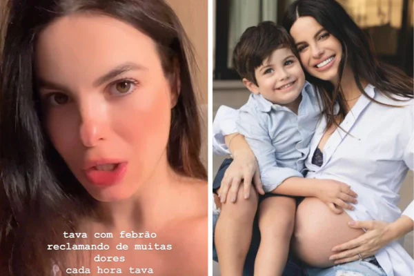 Atriz Sthefany Brito e filho em foto colorida