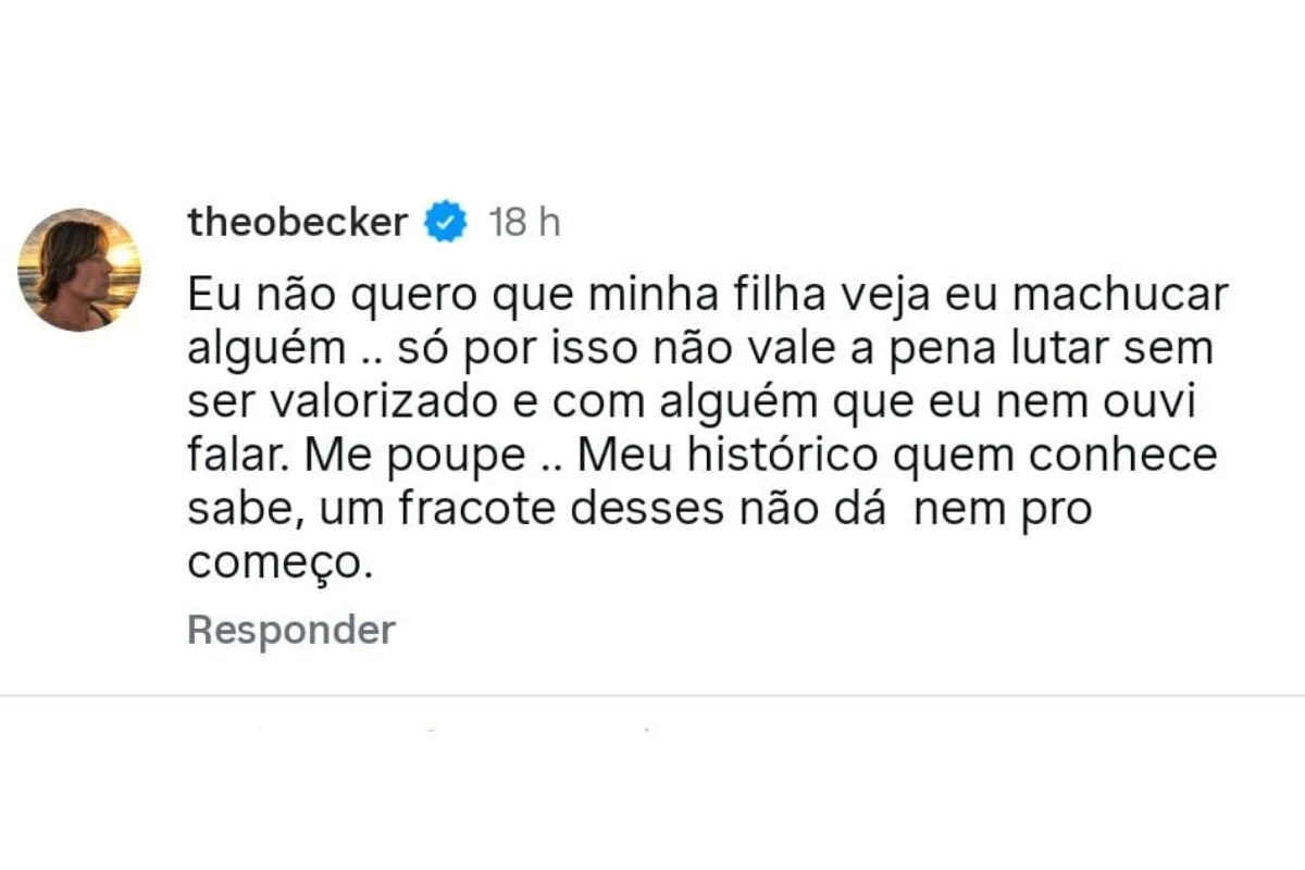 Comentário de Theo Becker no Instagram da coluna Fábia Oliveira Comentário de Theo Becker no Instagram da coluna Fábia Oliveira