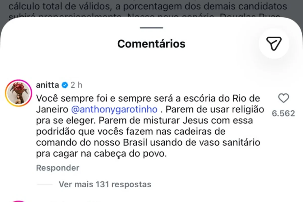 Anitta detona após Anthony Garotinho desistir de recurso: “Escória” - imagem 1 Anitta detona após Anthony Garotinho desistir de recurso: “Escória” - imagem 1