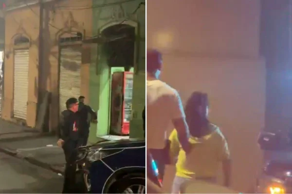 Montagem colorida mostra fachada de bar onde chinesa presa (à direita) administrava esquema de venda de drogas.