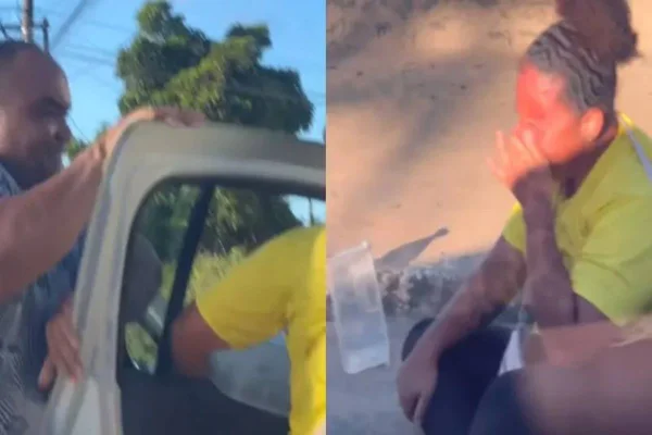 Imagem colorida de motorista de aplicativo agredindo passageira- Metrópoles