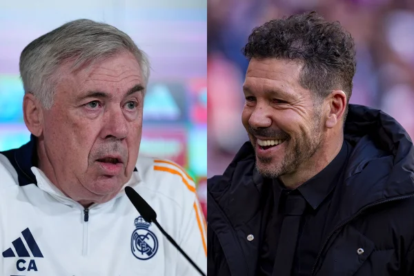 Foto colorida de Carlo Ancelotti e Diego Simeone - Metrópoles
