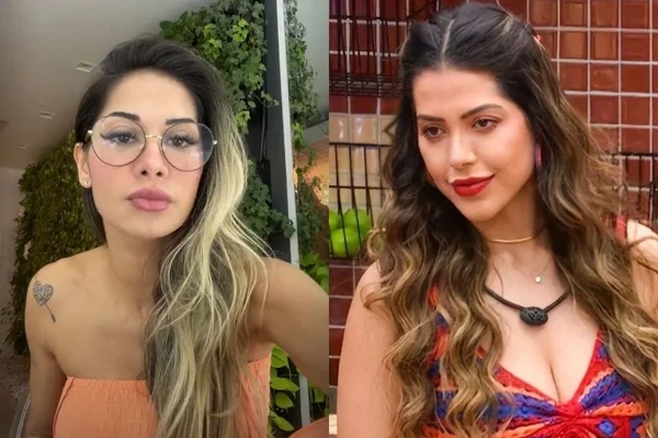 Montagem. Do lado esquerdo, Maíra Cardi durante uma live do Instagram. Do lado direito, Laís Caldas na cozinha do BBB22