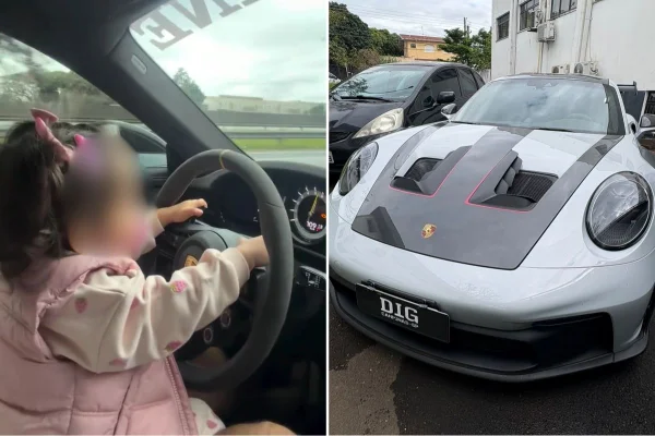 Imagem colorida mostra Porsche apreendida com influenciador que acelerava a mais de 300 km/h. Metrópoles