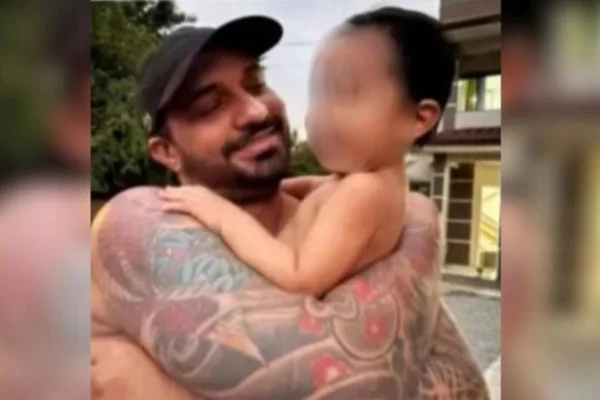 Foto colorida de líder do Comando Vermelho que foi morto a tiros em Santa Catarina e de bebê que foi baleado no colo dele