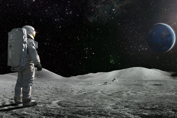 Imagem colorida de homem viajando pelo espaço - Metrópoles