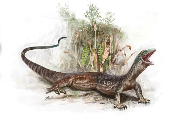 Ilustração colorida mostra lagarto parecido com cobra - Metrópoles