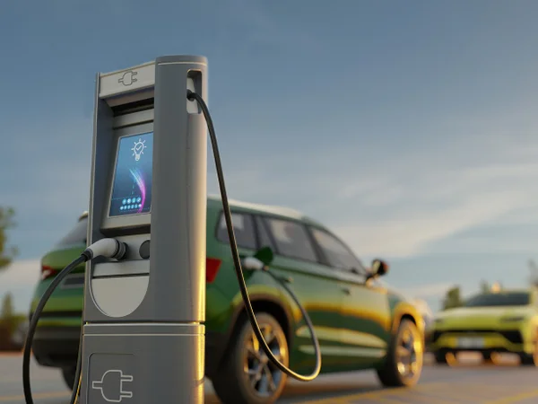 Foto colorida de carros elétricos carregando - Metrópoles