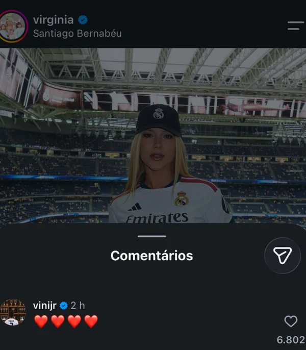 Após críticas, Virginia posa em estádio e ganha “carinho” de Vini Jr. - destaque galeria