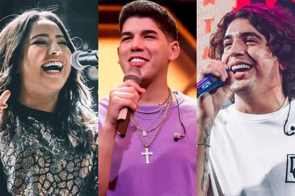 Fotos coloridas dos cantores Mari Fernandez, Zé Vaqueiro e Nattan