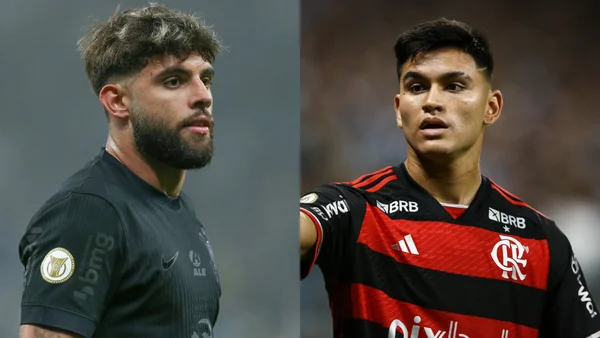 Montagem de fotos coloridas de Yuri Alberto, do Corinthians e Carlos Alcaraz, do Flamengo - Metrópoles