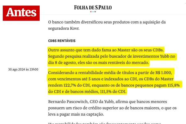 Daniel Vorcaro pagou R$ 1 milhão para “adiar” e “amenizar” matéria na Folha de S.Paulo - destaque galeria Daniel Vorcaro pagou R$ 1 milhão para “adiar” e “amenizar” matéria na Folha de S.Paulo - destaque galeria