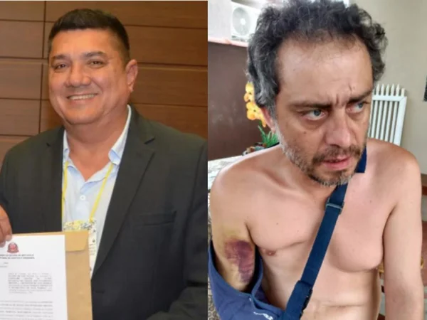 Prefeito Dean Alves Martins e o morador agredido Enio Lorena de Souza Junior
