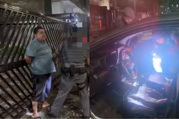 Imagem colorida mostra revista em motorista de aplicativo acusado de roubo. Metrópoles