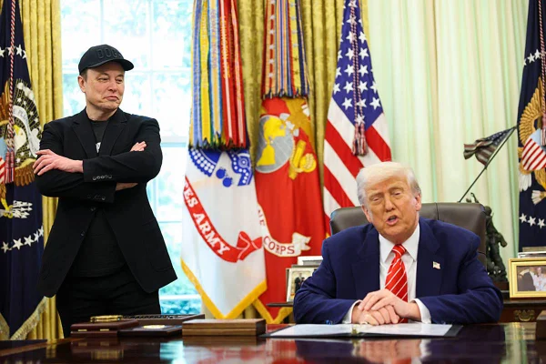 Imagem colorida de Elon Musk e Donald Trump