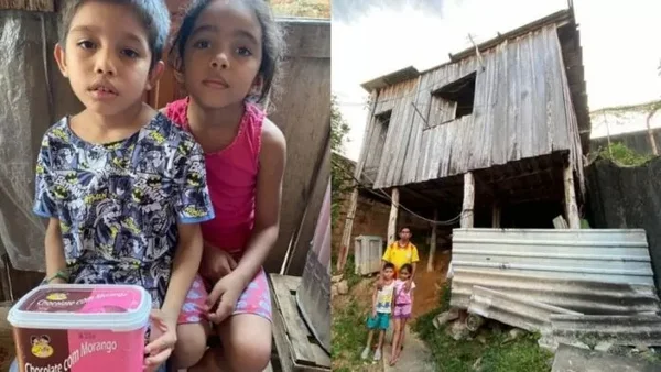 Criança enche pote de sorvete com merenda escolar para ajudar família
