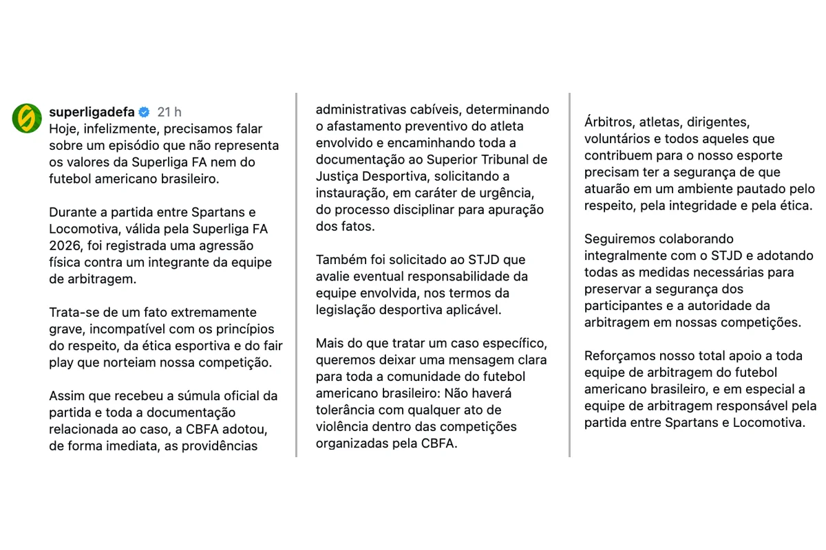 Juiz é agredido e recebe ameaça de morte em jogo de futebol americano - imagem 2 Juiz é agredido e recebe ameaça de morte em jogo de futebol americano - imagem 2