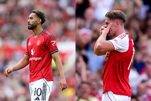 Foto colorida de Matheus Cunha e Gyokeres, de Manchester United e Arsenal - Metrópoles
