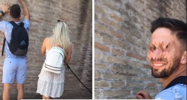 Turista picha parede do Coliseu - Metrópoles