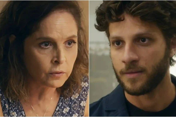 Montagem colorida de Núbia e Ari, personagens da novela Travessia - Metrópoles