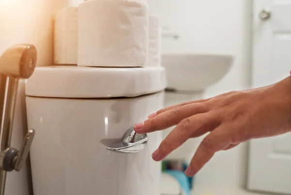 Imagem colorida de pessoa dando descarga em vaso sanitário - Metrópoles