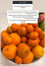 Bianca Biancardi revelou que está comendo muita tangerina durante a gravidez Bianca Biancardi revelou que está comendo muita tangerina durante a gravidez