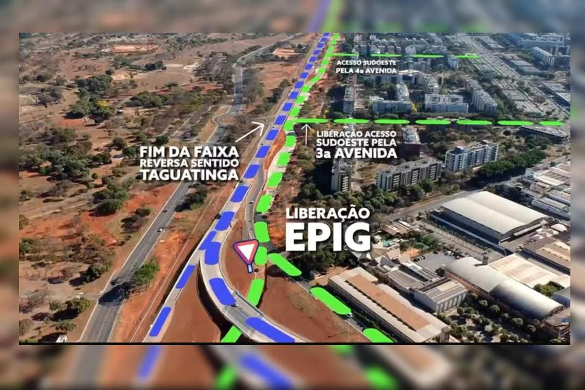 Com a alteração, quem segue para Taguatinga passará a utilizar a nova pista de concreto Com a alteração, quem segue para Taguatinga passará a utilizar a nova pista de concreto