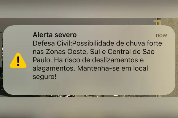 Imagem colorida de alerta emitido pela Defesa Civil. Metrópoles