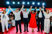 O presidente Lula na convenção do PT em SP que confirmou sua candidatura à reeleição