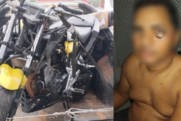 Imagem de moto estraçalhada por caminhão