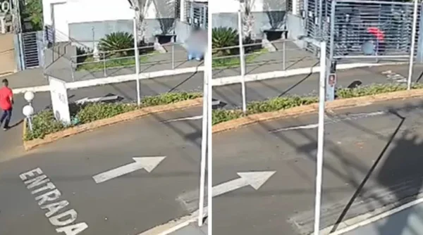 Mulher sendo agredida dentro de prédio
