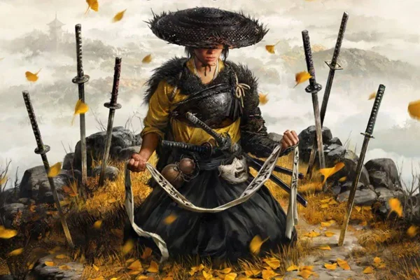 desenho de samurai de joelhos com espadas fincadas no chao ao redor - metrópoles