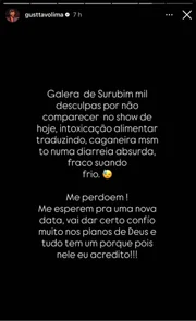 Pronunciamento de Gusttavo Lima após cancelar o show