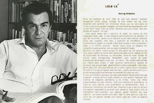 Carta inédita traz declaração de apoio de Darcy Ribeiro a Lula em 1989