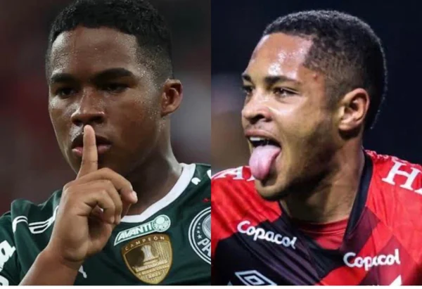 Montagem mostra Endrick e Vitor Roque - Metrópoles