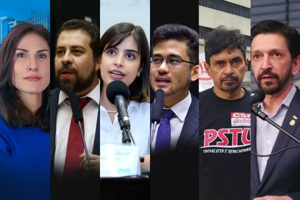 Imagem colorida traz montagem com seis pré-candidatos à Prefeitura de São Paulo: Marina Helena, Guilherme Boulos, Tabata Amaral, KIm Kataguiri, Altino Prazeres e Ricardo Nunes - Metrópoles