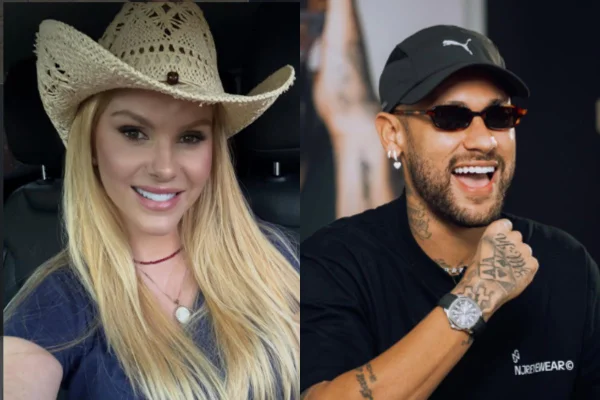 Montagem com fotos de Neymar e Bárbara Evans