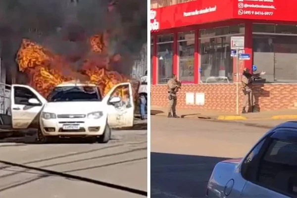 Imagem mostra assalto a banco que resultou em tiroteio entre criminosos e policiais- Metrópoles