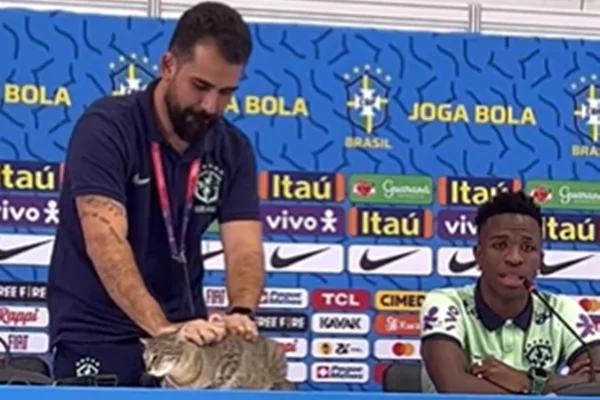 Veja se faz mal segurar um gato como o assessor da CBF fez na Copa